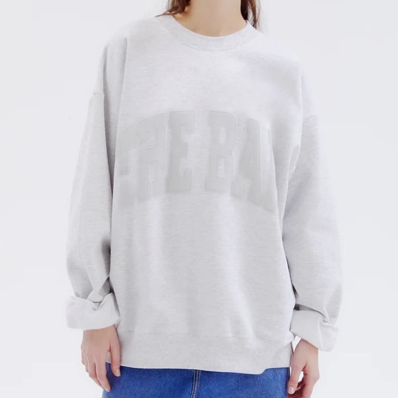 The Bar Tops - The Bar Varsity Oversized Boyfriend Sweatshirt light Heather Grey Tonal Sz M